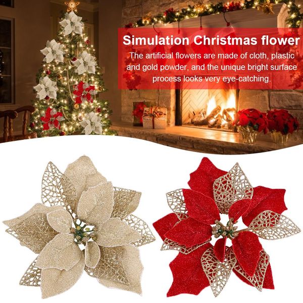 10pcs christmas artificial flowers glitter fake flowers diy home wedding flower head for decoration
